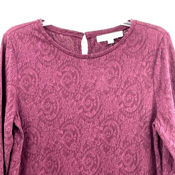 Loft Women’s Blouse, NWT, Merlot Color, Sz. L, Lacy Semi-Sheer - Picture 3 of 11